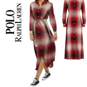 NWT Polo by Ralph Lauren Red and Black Plaid Long Sleeve Dress